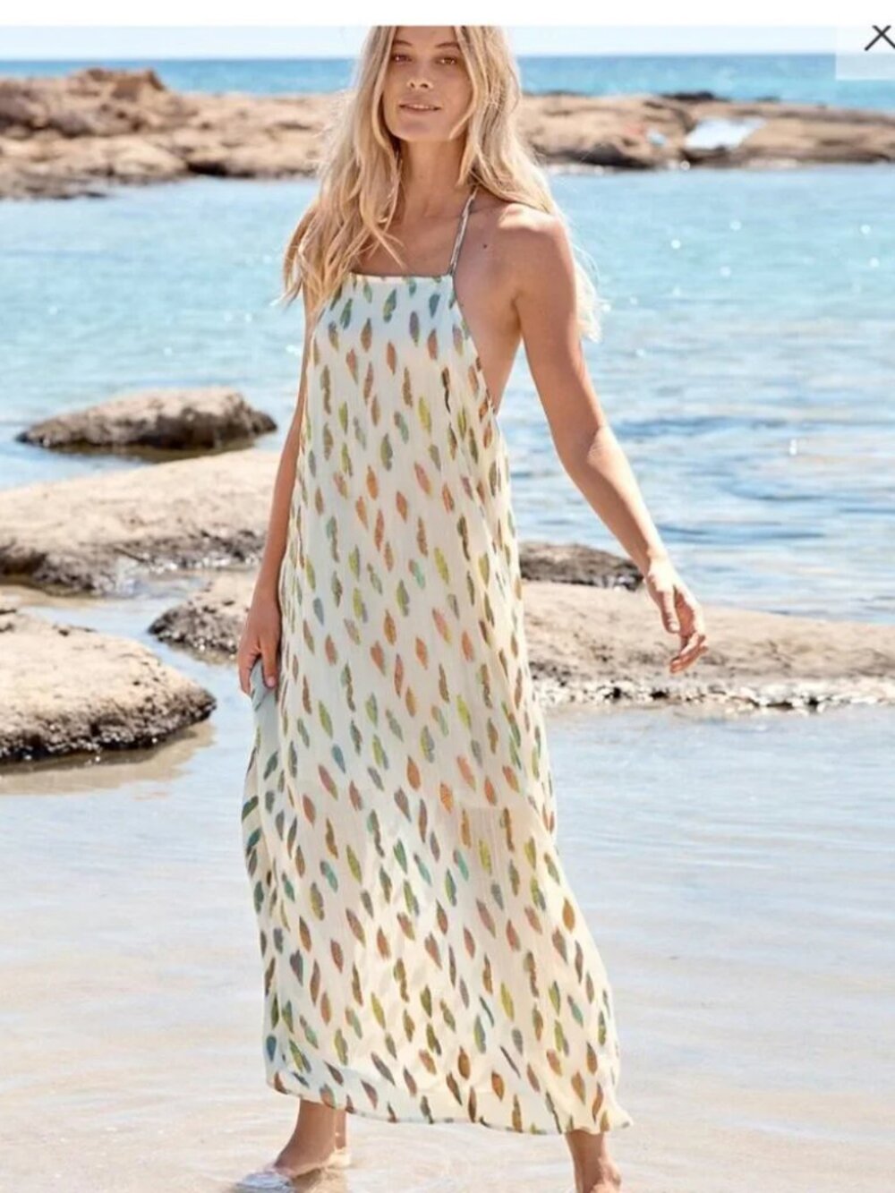 PQ Swim Celestial Chantel Rainbow Metallic Leaf Halter Maxi Dress M/L